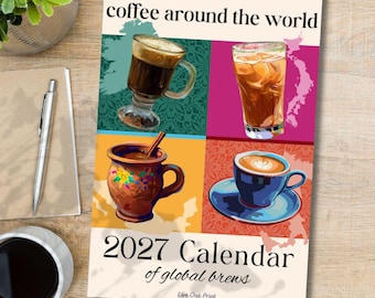 2027 Wall Calendar: Coffee Around the World – Coffee Wall Calendar – Coffee Gift Ideas