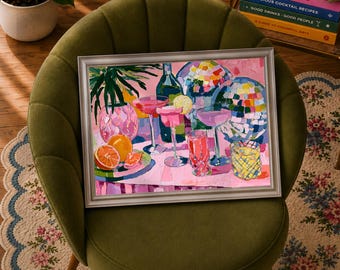Disco Cocktail Wall Art - Pik Bar Cart Art Dopamine Kitchen Decor