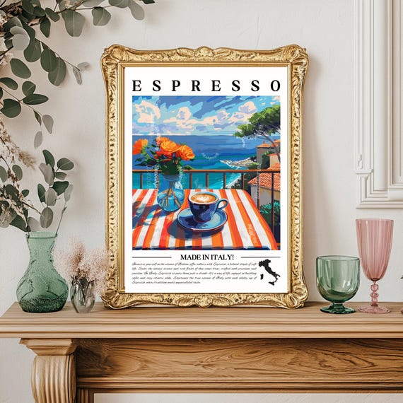 Italian Espresso Wall Art - Italy Kitchen Decor Espresso Art Print Tuscan Coffee Art Italian Home Decor Espresso Lover Gift Rustic Wall Art