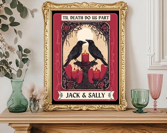 Gothic Couple Print Til Death Do Us Part - Goth Valentines Day Gift Alternative Wall Art Custom Crows Print