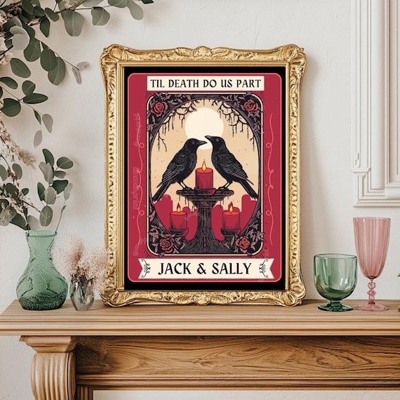 Gothic Couple Print Til Death Do Us Part - Goth Valentines Day Gift Alternative Wall Art Custom Crows Print