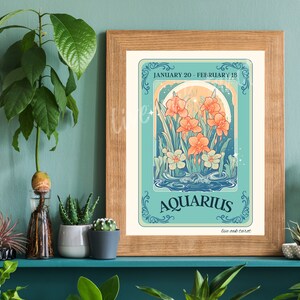 Aquarius Tarot Print - The Water Bearer - Aquarius Flower Poster - Orchid Wall Art - Zodiac Art - Star Sign - Aquarius - January - Retro Art