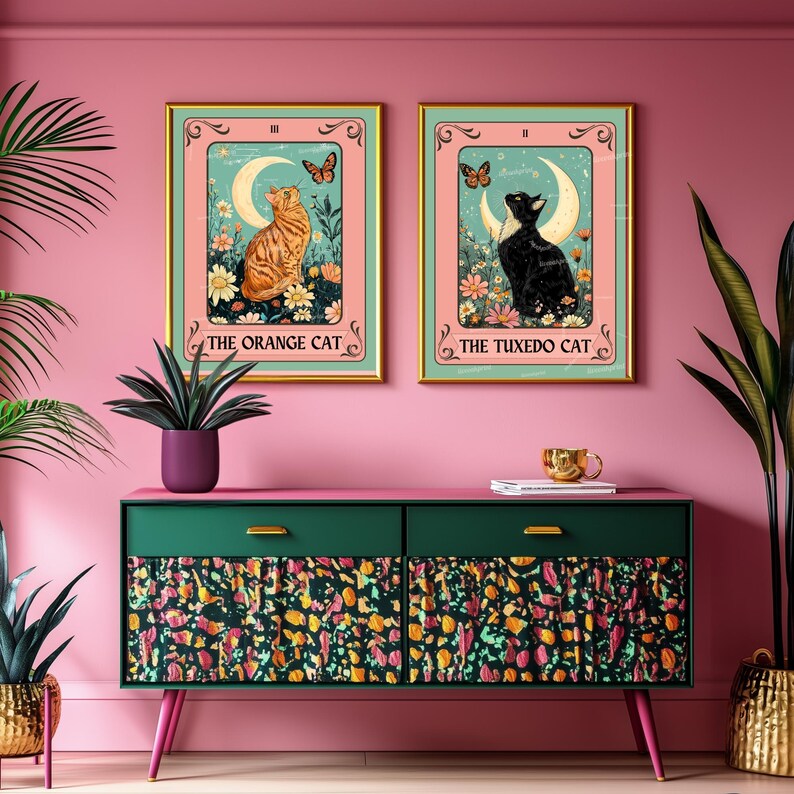 Orange Cat Art Print – Ginger Cat Wall Decor Witchy Botanical Cat ...