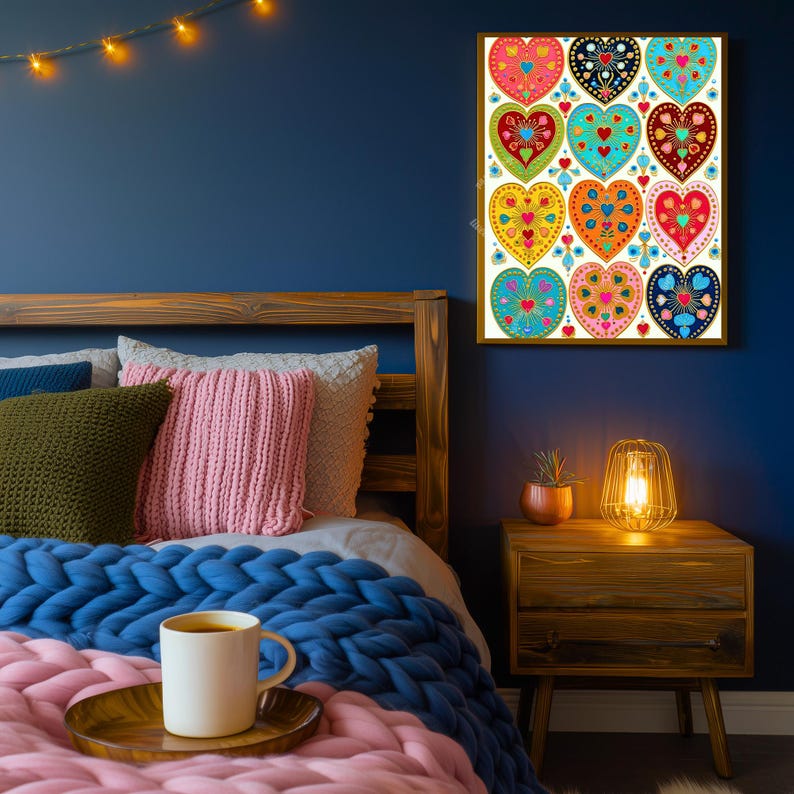 Folk Art Heart Wall Print – Colorful Sacred Hearts, Whimsical Decor - Etsy