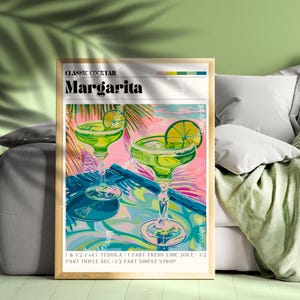 Margarita Print - Margarita Cocktail Wall Art - Bar Cart Art - Classic Cocktail Prints - Margarita Cocktail Recipe - Cocktail Print Set