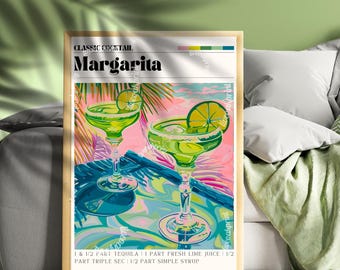 Margarita Print - Margarita Cocktail Wall Art - Bar Cart Art - Classic Cocktail Prints - Margarita Cocktail Recipe - Cocktail Print Set