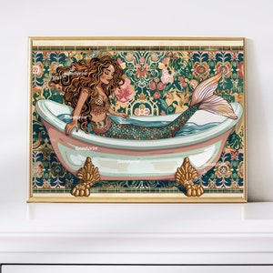Mermaid in Bathtub Art Print – Maximalist Bathroom Decor