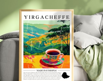 Yirgacheffe Coffee Wall Art - Ethiopian Coffee Print Yirgacheffe Kitchen Decor African Coffee Poster Single Origin Coffee Art Global Cafe