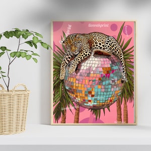DISCO LEOPARD - Maximalist Wall Art - Leopard Print - Leopard Wall Art - Disco Wall Art - Disco Ball Decor - Preppy Wall Art - Trendy Prints