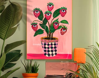 Surreal Strawberry Plant Art Print – Funky Kitchen Decor