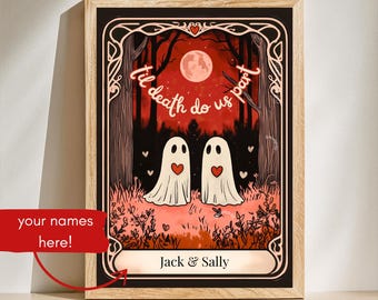 Personalized Gothic Couple's Print - Til Death Do Us Part Ghost Couple Print Alternative Valentine's Day Gift Engagement Ghost Custom Print