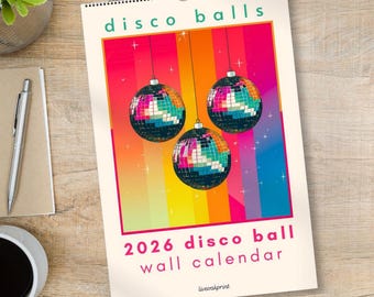 2026 Disco Kalender | 2026 Bunter Kalender | Disco Kugel Geschenk | Disco Ball Wandkalender