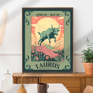 Taurus Tarot Print (No Border Version) - Taurus Print - Taurus Zodiac Wall Art- Taurus Wall Art - Zodiac Art - Taurus Star Sign Astrology