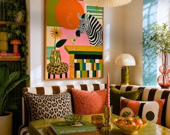 Kleurrijke zebrakunst aan de muur - retro barwagendecor halverwege de eeuw modern maximalistisch decor