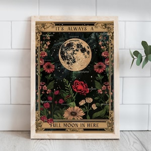 Vollmond Badezimmer Poster - Hexenhafte Badezimmer Wandkunst, Himmlische Dekoration, Gothic Academia, Mondphasen Poster