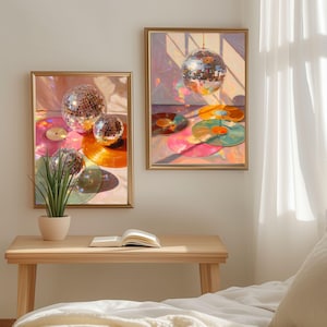 Diskokugel und Schallplatten Wand Kunst 2er-Set Prints - Funky Maximalist Wand Kunst Retro Wand Dekor Geschenk für Schallplatten Liebhaber Disco Ball Musik Kunst Bild 6