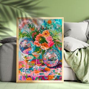 Disco Martini Print - Maximalist Bar Cart Decor - Dirty Martini Print - Appartement Decor - Cocktail Print - Discobar Art - Disco Decor