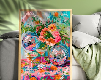 Disco Martinis Druck - Maximalist Barwagen Dekor - Dirty Martini Druck - Wohnung Dekor - Cocktail Druck - Disko Bar Kunst - Disko Dekor