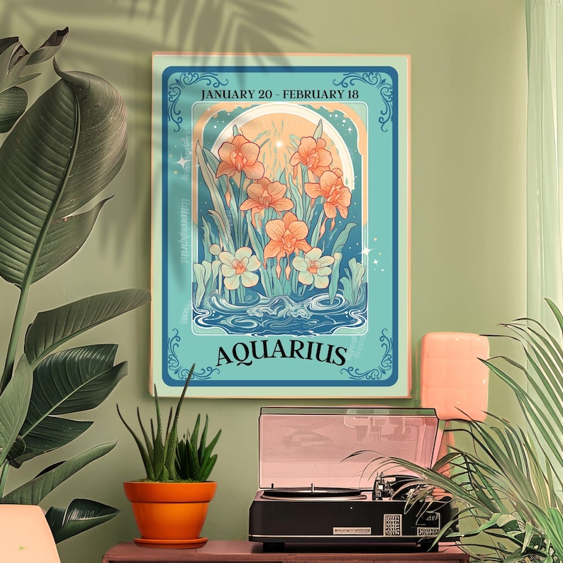 Waterman Tarot Print – Waterman cadeau, Waterman Art Print dierenriem kunst aan de muur astrologie decor lucht teken muur afdrukken januari verjaardagscadeau afbeelding 9