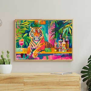 Tiger Bartender - Maximalist Bar Art - Maximalist Bar Cart Print  - Maximalist Tiger Print