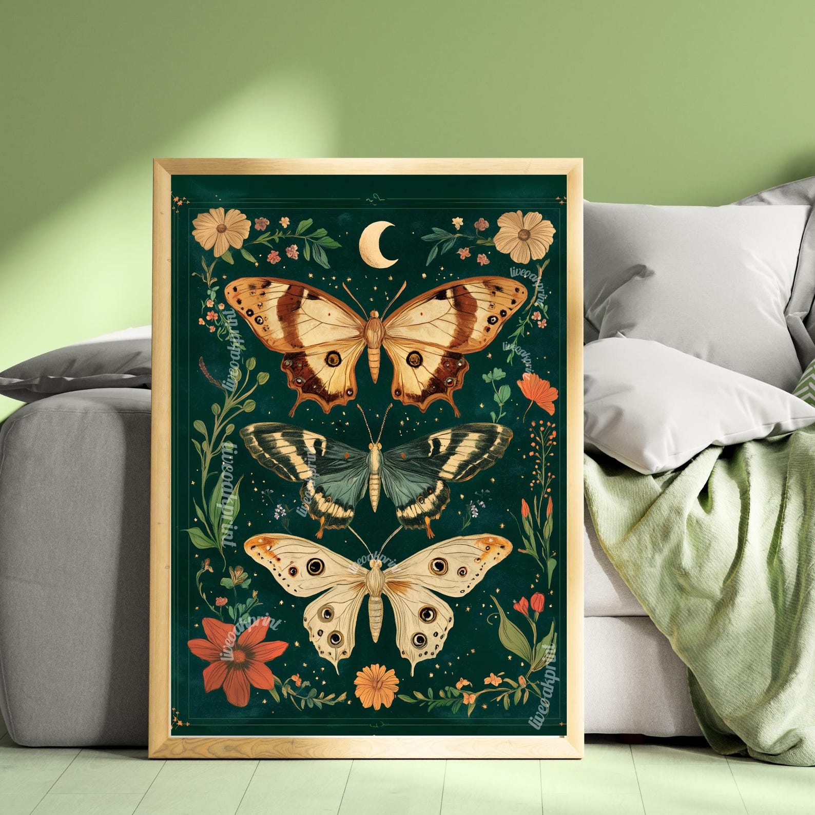 Emerald Green Vintage Scientific Butterfly Print - Lunar Moth Wall Art ...