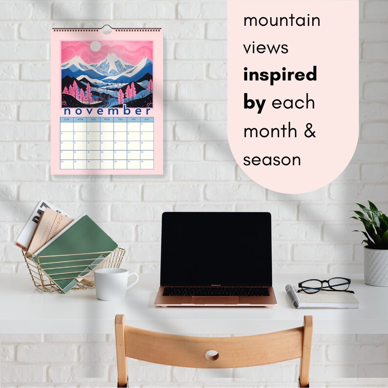 2024 Calendar Wall Calendar 2024 Seasonal Art Mountain Wall Calendar Boho Art Calendar Small Calendar Nature Lover Gift image 3