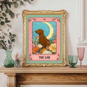 Impresión artística de la carta del Tarot del Labrador: Arte mural de Labrador Chocolate, regalo para dueños de Labrador Chocolate