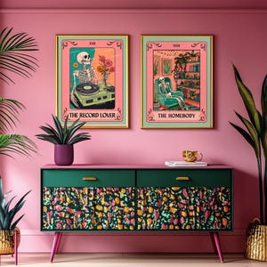 Boho kunst aan de muur - The Homebody and The Record Lover set van twee - slaapkamer muur kunst - Boho muur decor - maximalist decor - grillige muurkunst