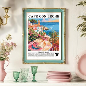 Café con Leche Wall Art - Spanish Kitchen Decor Spain Coffee Print Mediterranean Wall Art Spain Travel Poster Coffee Lover Gift Spain Gift image 4