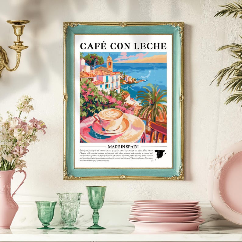 Café con Leche Wall Art - Spanish Kitchen Decor Spain Coffee Print Mediterranean Wall Art Spain Travel Poster Coffee Lover Gift Spain Gift image 4