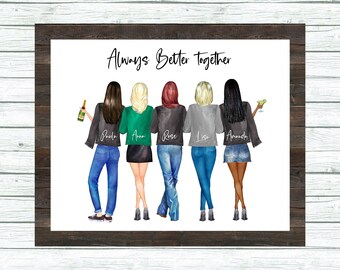 wallpapers Friendship 5 Bff Drawings 5 friends art print etsy