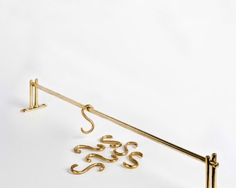 Unlacquered Brass Kitchen Rail With 5 Hooks | Unique Cloth Hanging | Antique Crafted Hanging Modern Kitchen Rail Hardware | Premium Quality