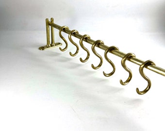 Solid Brass Bathroom Rail With 7 Hooks | Unique Rail LARGE size | Antique Crafted Hanging | Modern Bathroom Hardware | Brass Finish Premium