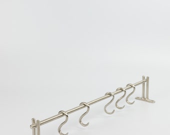 Unlacquered Brass Kitchen Rail With 5 Hooks | Unique Cloth Hanging | Antique Crafted Hang | Modern | Premium Quality | Satin Nickel Finish