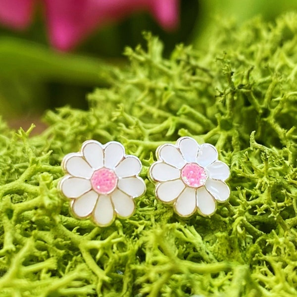 Sterling Silver Daisy Stud Earrings, Little Girls Earrings