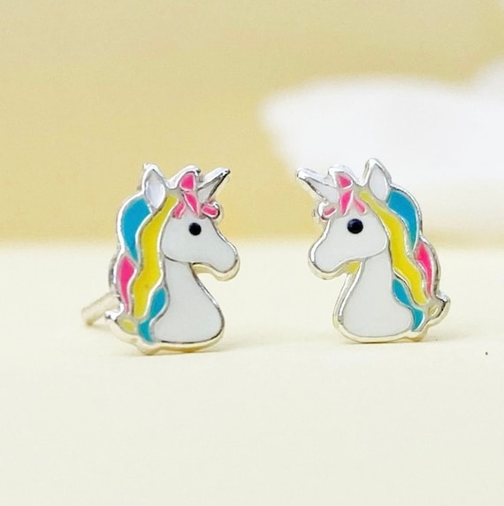 Sterling Silver pony stud earrings for girls. yellow Sterling Silver pony stud earrings for girls. yellow