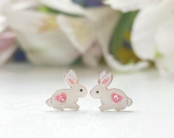 Sterling Silver Bunny Stud Earrings: Hypoallergenic Easter Gift