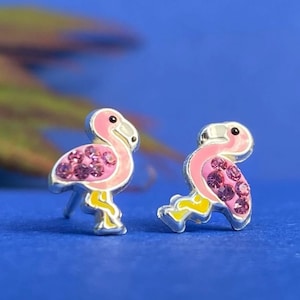 Children’s Earrings, Little Girls Earrings, Teenage Girl Earrings, Flamingo Stud, Christmas Gift for Little Girl, Sterling Silver Stud
