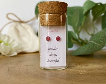 October Birthstone Sterling Silver Stud Earrings, Personalized Gift