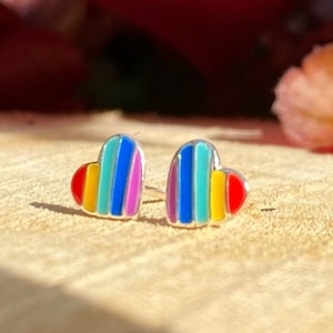 Sterling Silber Herz Ohrstecker: Regenbogen Kinder Schmuck