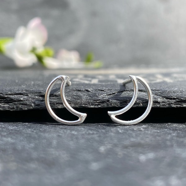 Sterling Silver Moon Stud Earrings: Hypoallergenic Celestial Jewelry