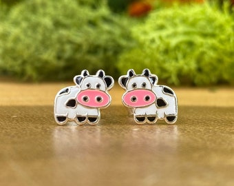 Cow Sterling Silver Studs: Hypoallergenic Children's Earrings