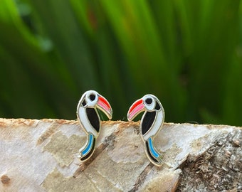 Toucan Studs, Children’s Earrings, Girls Earrings, Birthday Gift for Girls, Sterling Silver Stud, Hypoallergenic, Personalised, Kid Studs