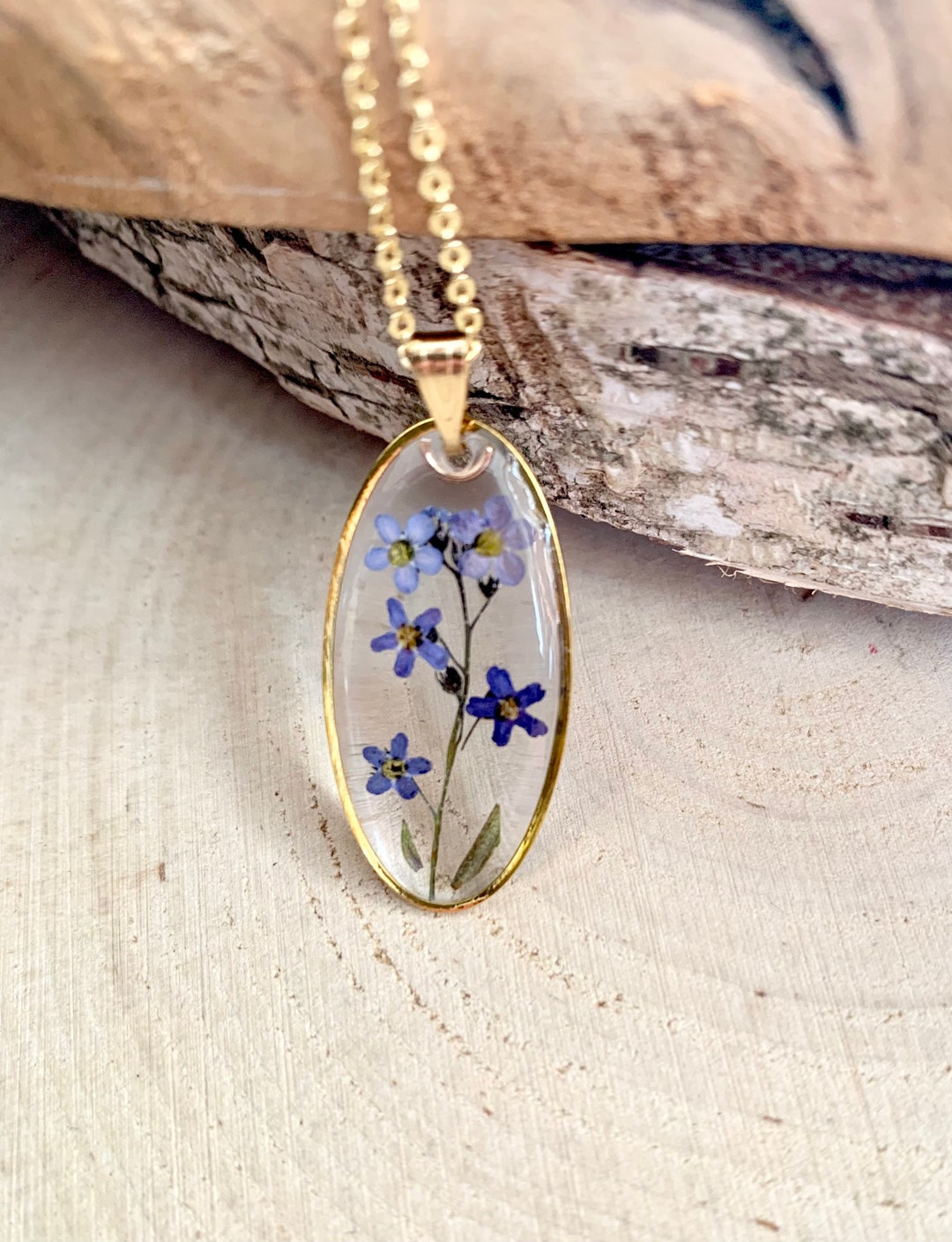 Collier Pendentif Réglable Fleur Séchée Résine - Violet Ou Vert, Neuf Sans Emballage, Création Artisanale