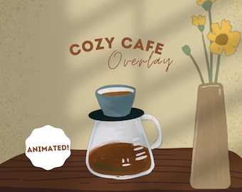 Animiertes Cozy Cafe Coffee Twitch Overlay Stream Paket - Overlay |  Szenen | Tafeln