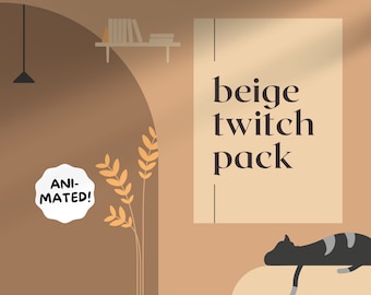 Animated Cozy Room Twitch Stream Overlay: Beige Cat Theme