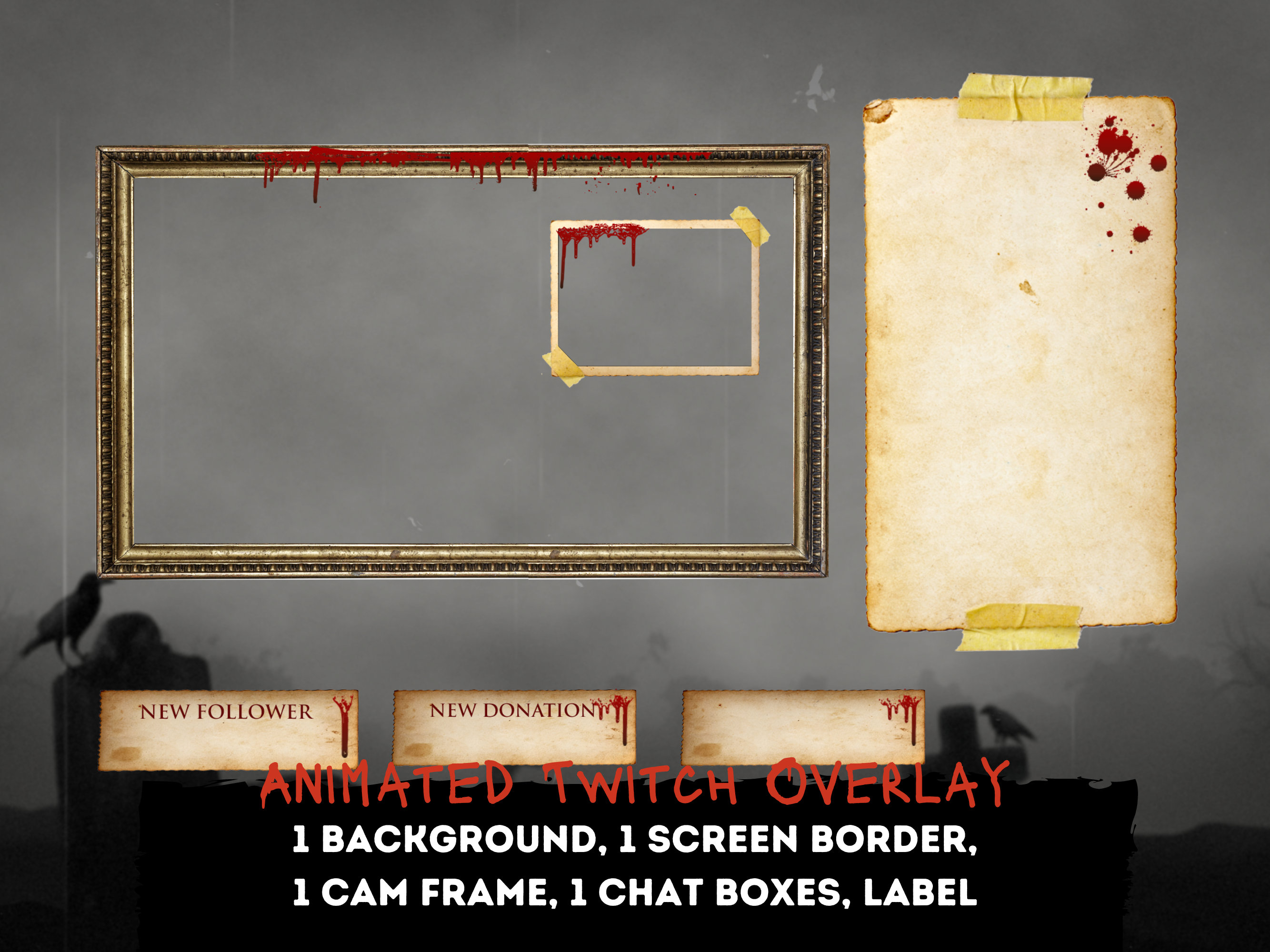 Animated Twitch Overlay Goth Horror Stream Package - Premade Overlay ...