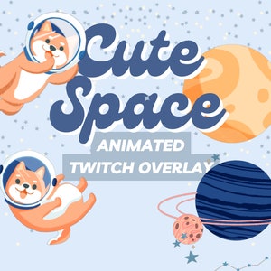 Animated Twitch Overlay Cute Cosy Space Shiba Inu Dog Stream Pack   | Loading Scenes, Premade Overlays, Panels