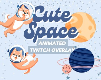 Animated Space Shiba Inu Twitch Overlay | Cosy Stream Pack
