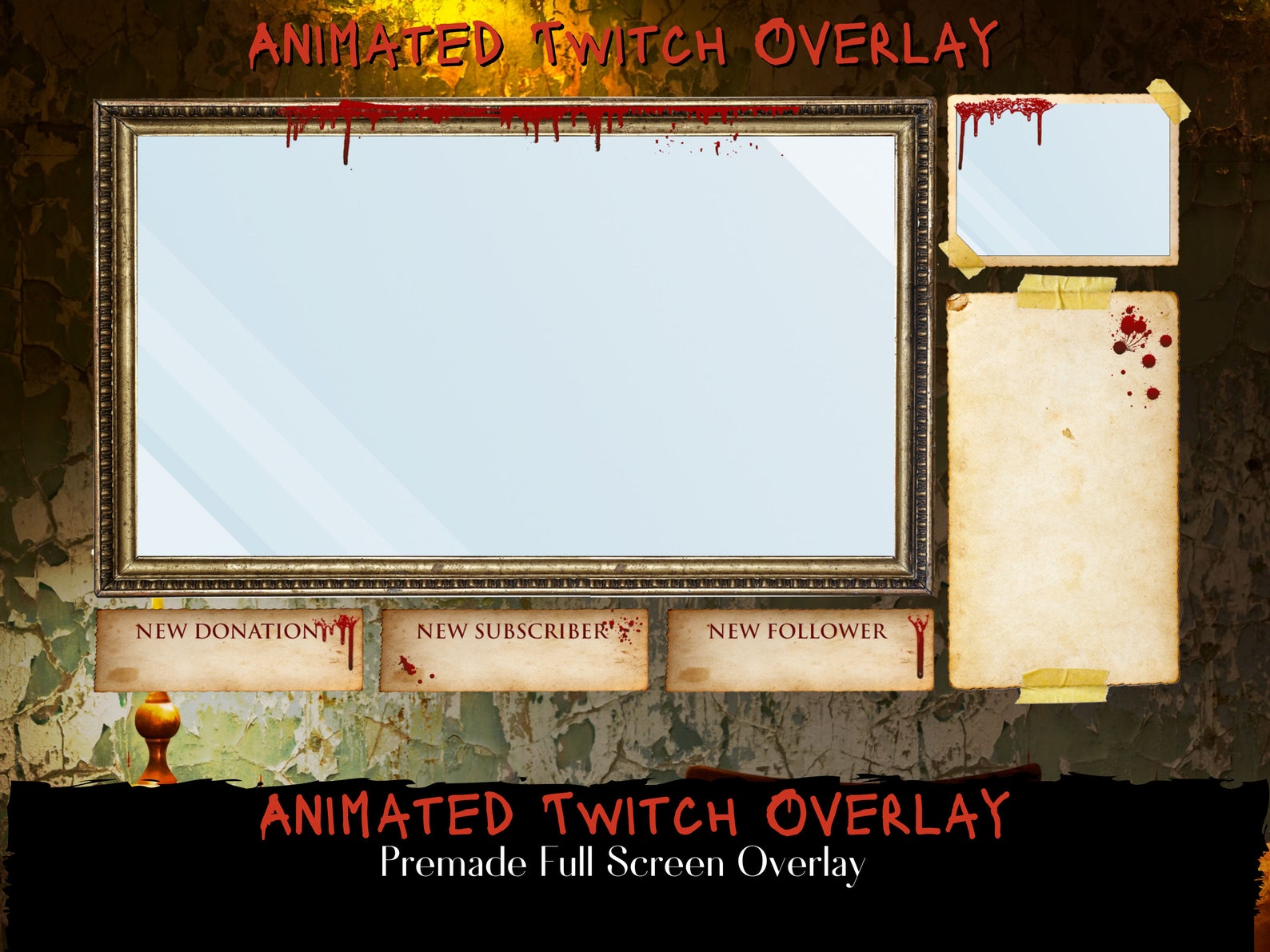 Animated Twitch Overlay Haunted Room Horror Stream Package - Premade ...